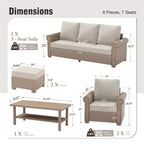 Captiva Designs 6 Piece Luxury Wicker Patio Conversation Sofa Set with Curved Armrests with Cushions