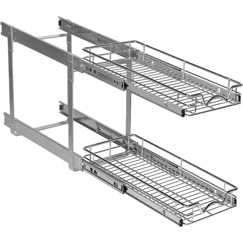 Ausziehbarer Schrankorganizer, 2 Ebenen, robustes Metall mit eingeschränkter lebenslanger Garantie – rostfreie Chromoberfläche