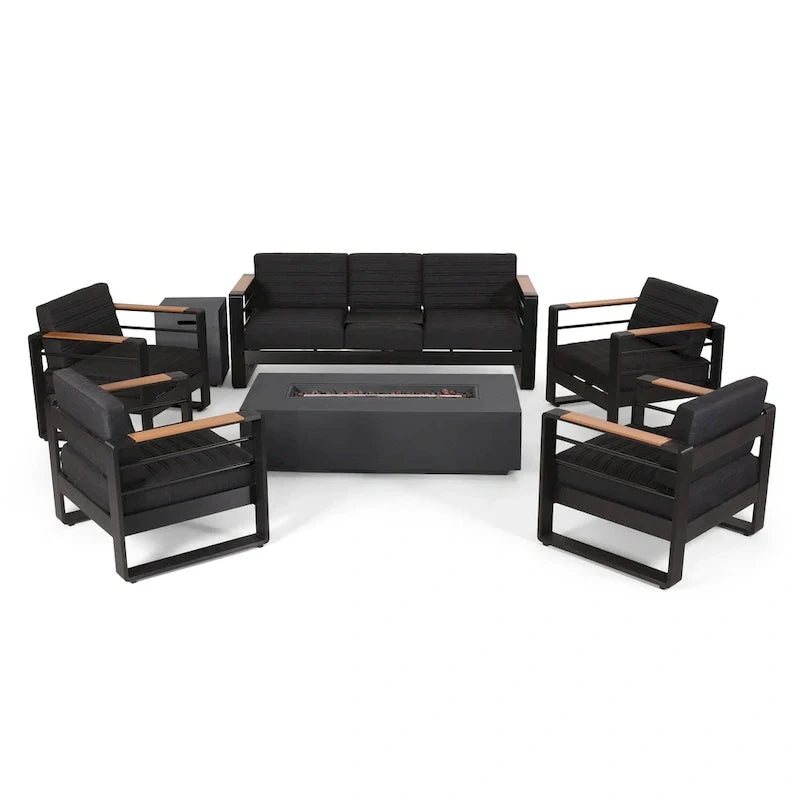 Giovanna aluminium loungeset voor buiten voor 7 personen met vuurkorf van Christopher Knight Home