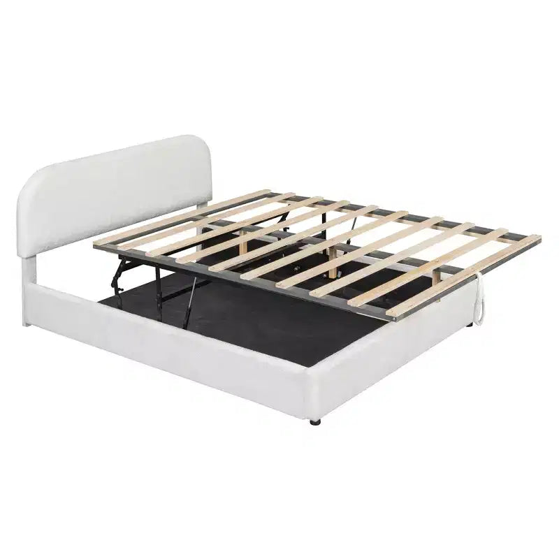 Lit rembourré queen size avec rangement relevable - blanc