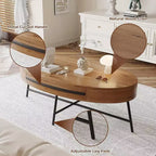 Acekool ovale salontafel met lade, houten opbergtafel van 47,2 met metalen kruispoten, moderne tafel in mid-century-stijl in naturel en goudkleurig wilgenhout