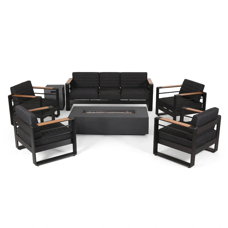 Giovanna aluminium loungeset voor buiten voor 7 personen met vuurkorf van Christopher Knight Home