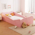 JOYMOR-Kinderbett, Bodenbett mit Sicherheitsgitter, Montessori-Kinderbett mit Tierohren-Formen, Rosa