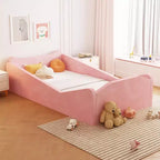 JOYMOR-Kinderbett, Bodenbett mit Sicherheitsgitter, Montessori-Kinderbett mit Tierohren-Formen, Rosa