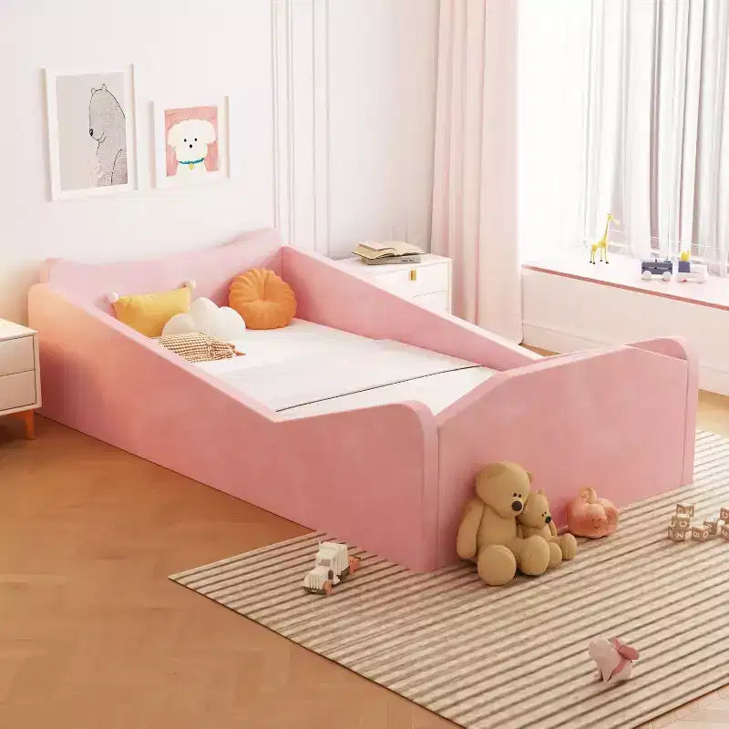 JOYMOR-Kinderbett, Bodenbett mit Sicherheitsgitter, Montessori-Kinderbett mit Tierohren-Formen, Rosa