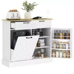 HOMCOM Tilt Out Trash Can Cabinet with Drawers, Farmhouse Kitchen Cabinet with Hidden Trash Can for Kitchen