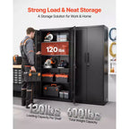 Armoire de rangement métallique VEVOR, armoire de garage en acier verrouillable de 68,9 pouces avec 4 étagères réglables, 2 portes magnétiques, 2 clés et 5 niveaux de rangement pour outils, noire