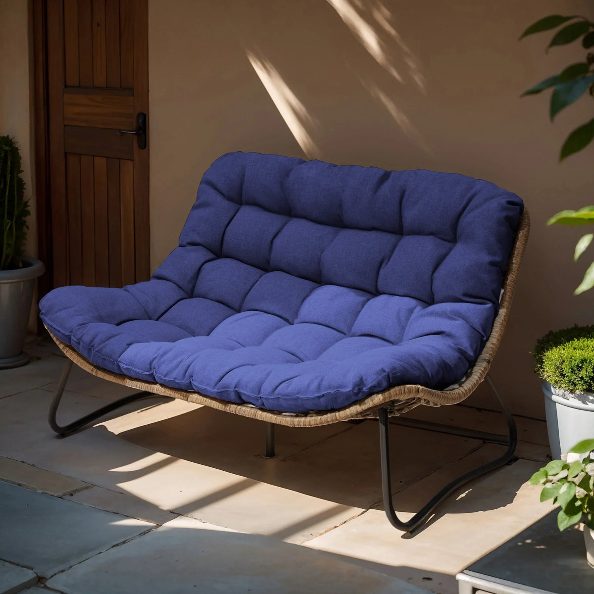 Double Papasan Chair Loveseat with Cushion, All-weather PE Rattan and Metal Frame for Indoor Outdoor