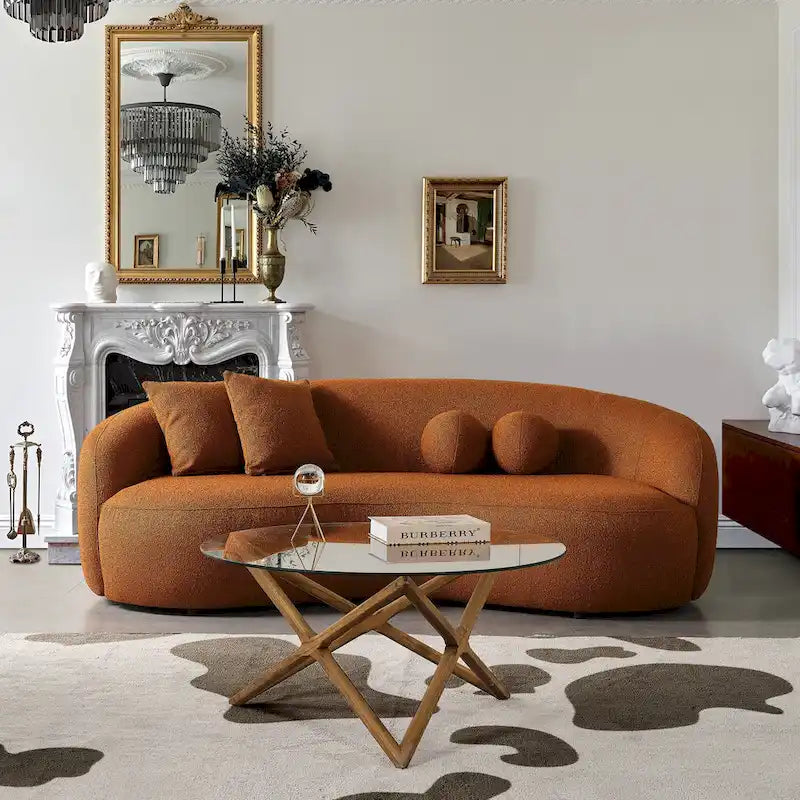 Blaine luxuriöses modernes Sofa im Japandi-Stil aus Bouclé-Stoff mit geschwungener Form