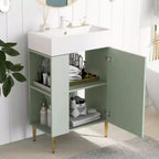 Meuble-lavabo de salle de bains blanc de 21,6, ensemble meuble, meuble de rangement de salle de bains, lavabo simple en céramique, rangement à gauche