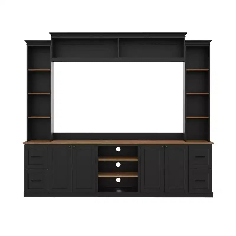 ModernLuxe 4-in-1 Farmhouse Entertainment Center Wall Unit, Fits TVs Up to 70, TV Stand Media Console w/ Adjustable Shelves & Drawers