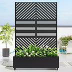 MAYEERTY Planter Box with Trellis Iron Black Parallel Line 01 Louvered Classic Combined Style 72x47x16in 3-Piece Set
