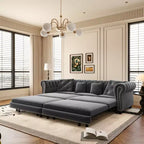 Whisen Samt-Schlafsofa in King-Size mit Ausziehfunktion und 3-in-1-Funktion, wandelbares Schlafsofa mit beweglichem Hocker und Steppdesign