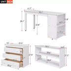 Full Size Low Loft Bed with Rolling Desk, 3 Drawers and Shelves