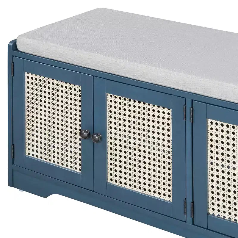 Banc de rangement rustique en bois Whisen, banc à chaussures pour entrée avec coussin amovible et étagères réglables