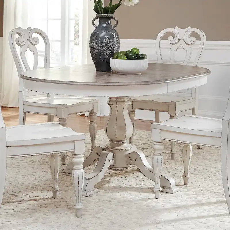Runder Esstisch Magnolia Manor mit Mittelsäule und ausziehbaren Tischplatten – 2 Ausführungen