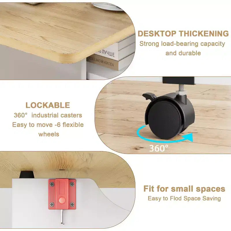 Table à manger pliante pour la cuisine, table à manger peu encombrante, table de cuisine extensible à abattants avec 6 roulettes pour petits espaces