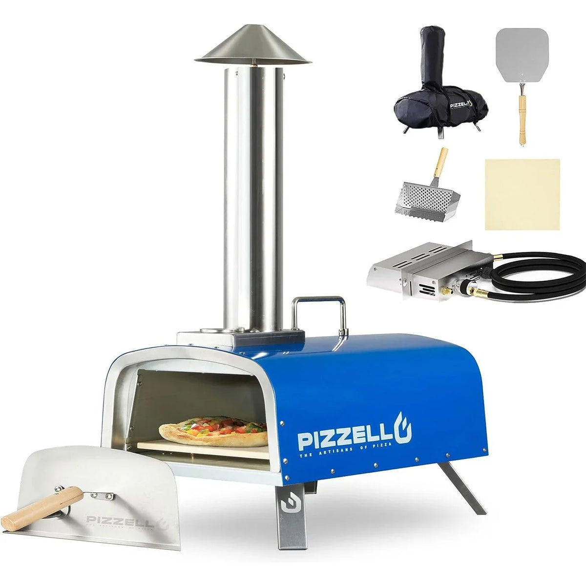 Multibrennstoff-Pizzaofen für den Außenbereich, Steinofen-Pizzaofen mit Gasbrenner und Holzfach – 12 Zoll