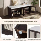 Banc de rangement rustique en bois Whisen, banc à chaussures pour entrée avec coussin amovible et étagères réglables