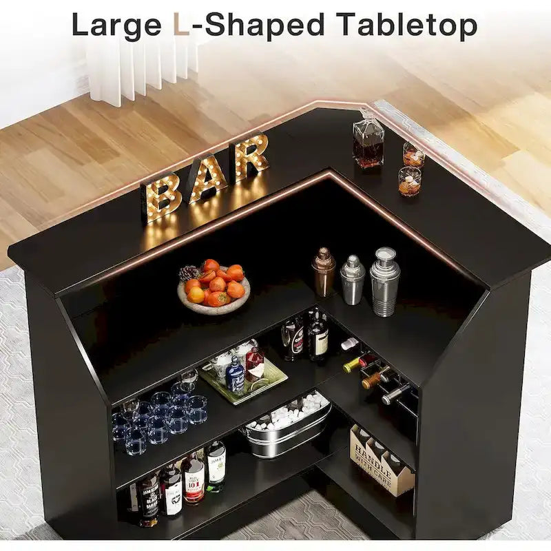 Meuble de bar en L avec porte-verres à pied pour bar à domicile