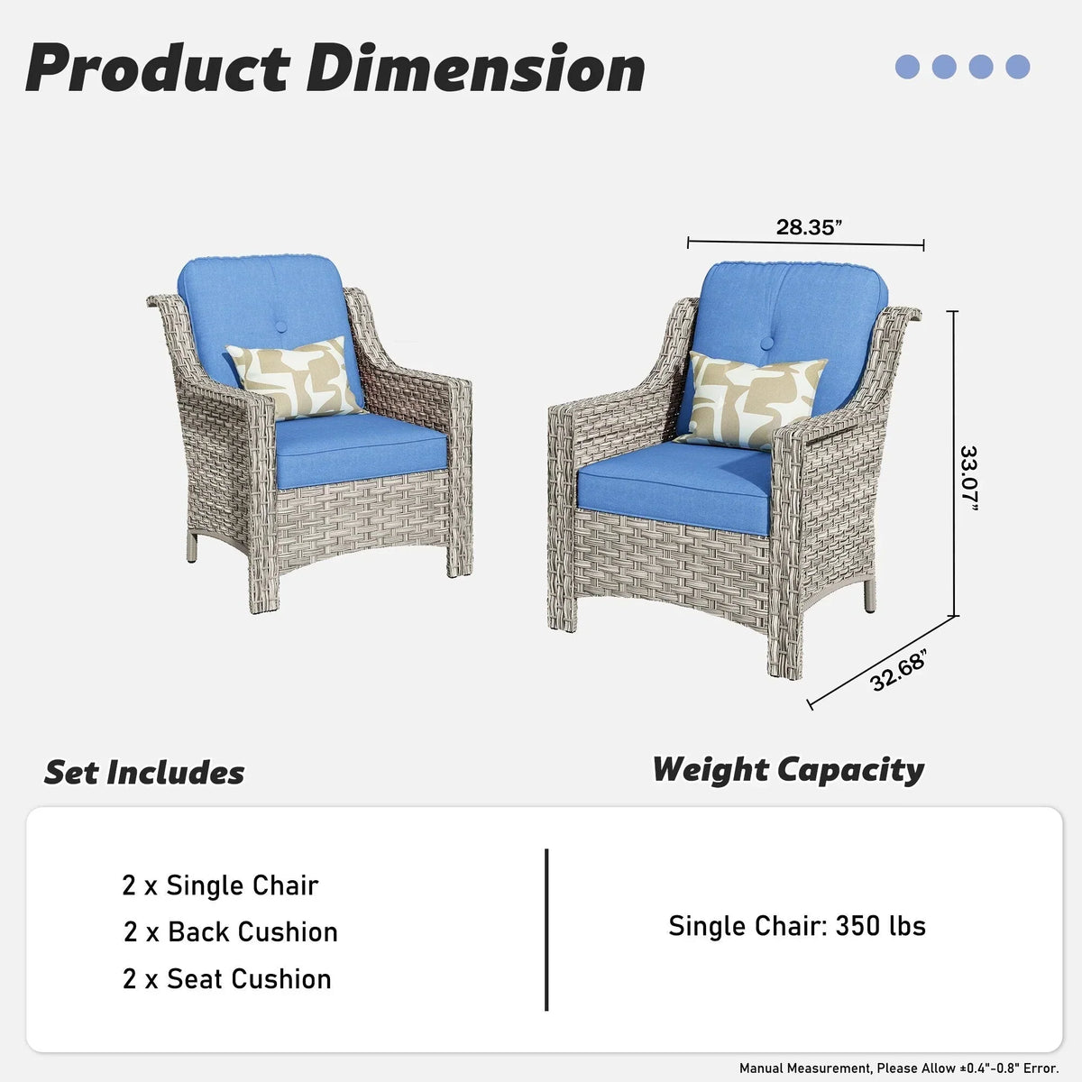 Ensemble de 2 fauteuils de jardin d’extérieur HOOOWOOO en rotin tressé à dossier haut
