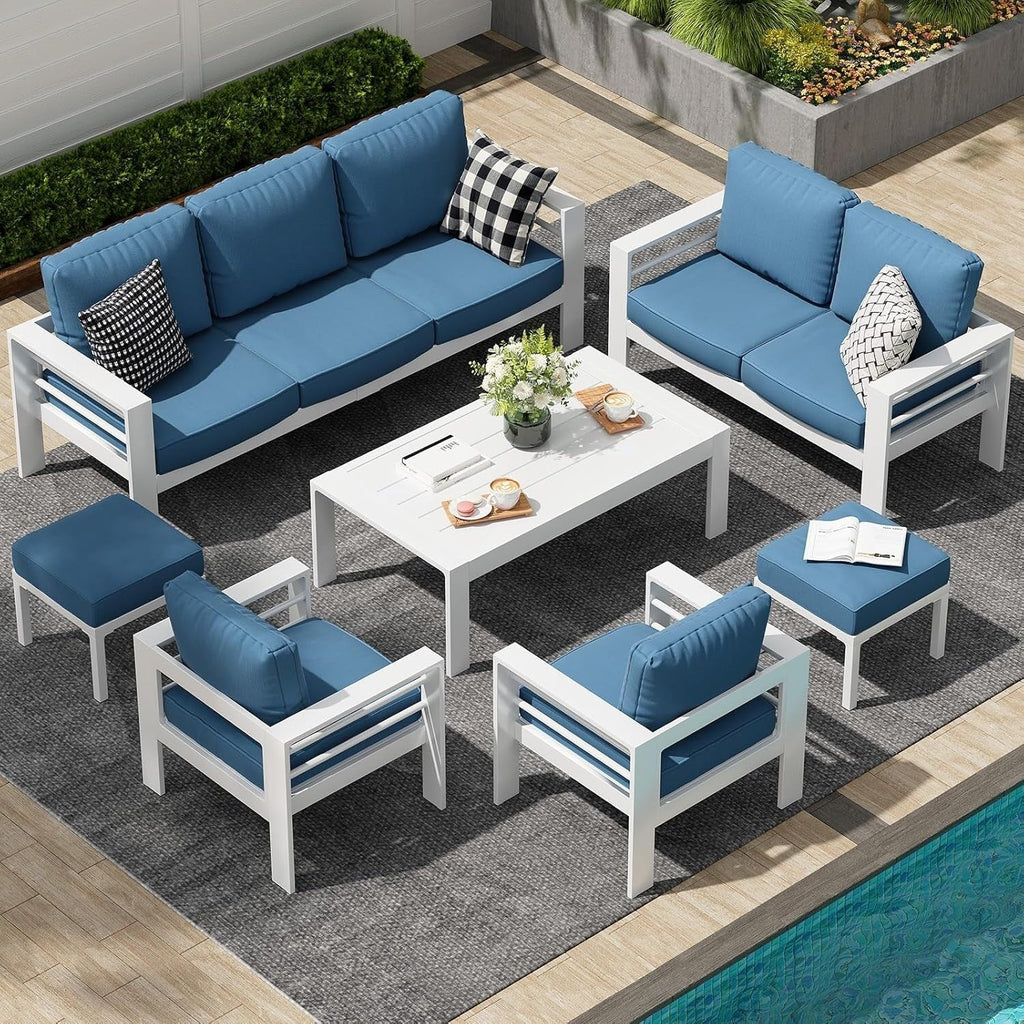AECOJOY 7-teiliges Aluminiummöbel-Set für die Terrasse, Outdoor-Sitzgruppe