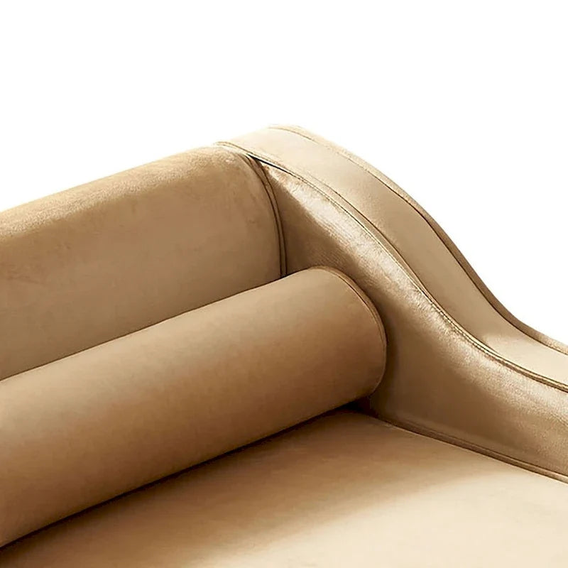 Fauteuil méridienne élégant français en velours avec revêtement rembourré et rangement, avec coussin