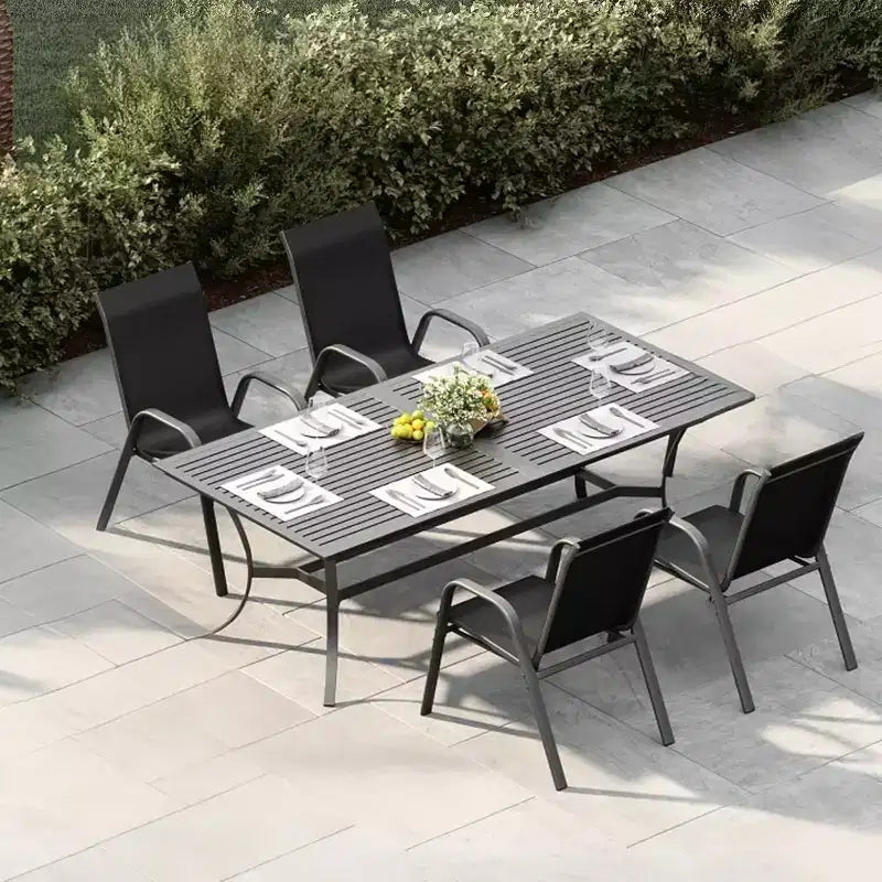 Chaises de patio, ensemble de 4 ou 6 chaises de salle à manger d’extérieur empilables, légères et résistantes à toutes les intempéries, en textilène, avec accoudoirs, pour jardin et terrasse de piscine