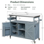 Outdoor-Kücheninsel, rollbarer Barwagen und Aufbewahrungsschrank, Grilltisch aus Massivholz mit Edelstahlplatte, Gewürzregal und Handtuchhalter
