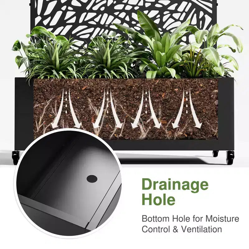 MAYEERTY 72x47 zwarte gebogen ijzeren plantenbak met trellis, decoratief tuinscherm van 3 delen voor terras en balkon