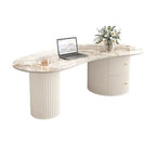 Minimalist Standard White Oval Coffee Table with 2 Drawers