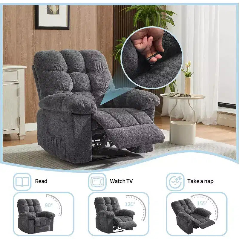 Manueller Relaxsessel, ergonomischer Relaxsessel aus atmungsaktivem Stoff mit Seitentaschen, Einzelsessel, geeignet für Wohnzimmer und Schlafzimmer