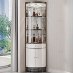 Eckschrank zur Aufbewahrung und Präsentation mit mehreren Ebenen aus Glas und Metall, Weinschrank