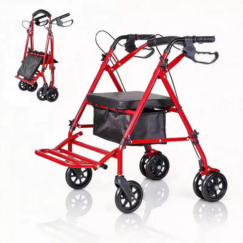 Portable Collapsible Wheelchair for Adults, 299lb Capacity, 6 Wheels, Adjustable Height, Underseat Storage, Comfortable Seat & Foot Pedal