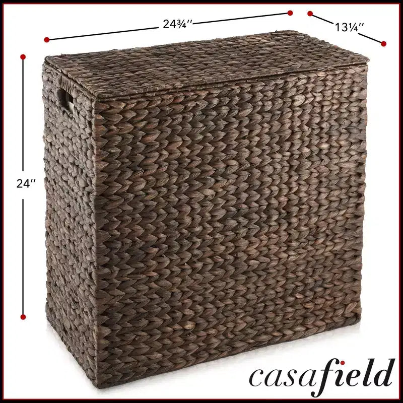 Panier à linge Casafield à 2 compartiments avec couvercle et sacs doublures amovibles, trieur de linge tressé en jacinthe d’eau pour vêtements
