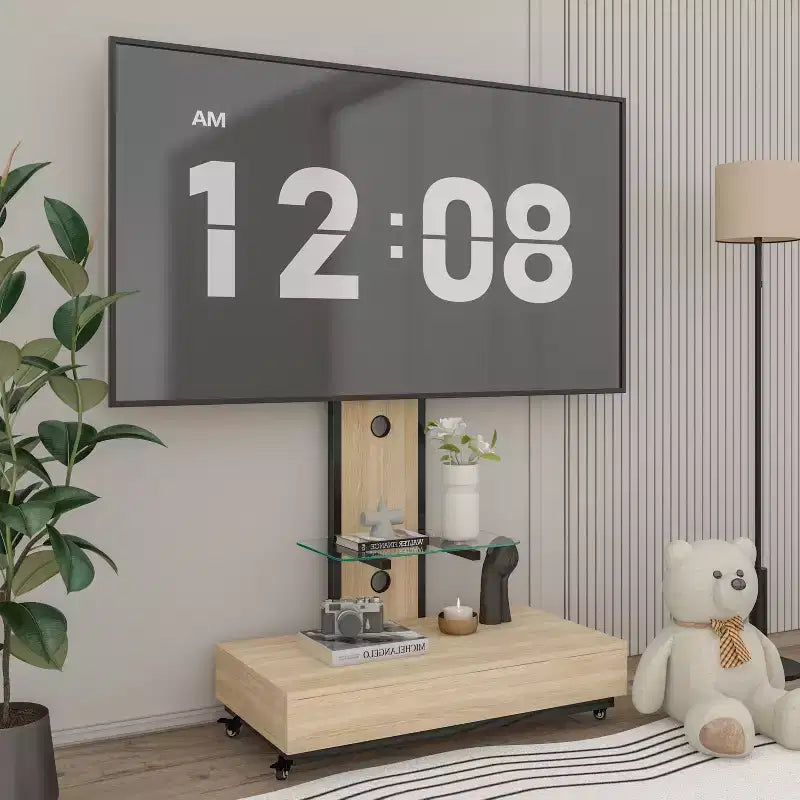 TV-meubel voor tv's van 32-75 inch, in hoogte verstelbare mobiele tv-wagen met lade en wielen voor woonkamer, slaapkamer en kantoor - ModernLuxe