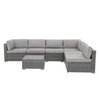 7-teiliges Outdoor-Sitzgruppen-Set aus Korbgeflecht und Stahl mit Polsterung