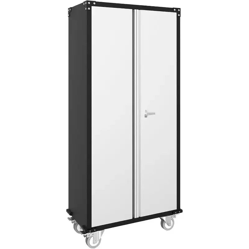 Garagekast met wielen en gatenbord, afsluitbare metalen opbergkast van 72 inch hoog met 2 deuren en 4 verstelbare planken voor garage en werkplaats