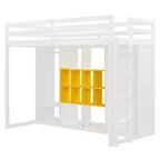 Kinder-Hochbett mit Kleiderschrank und Regalen, Hochbettgestell aus Holz mit Stauraumschrank für Kinder und Jugendliche