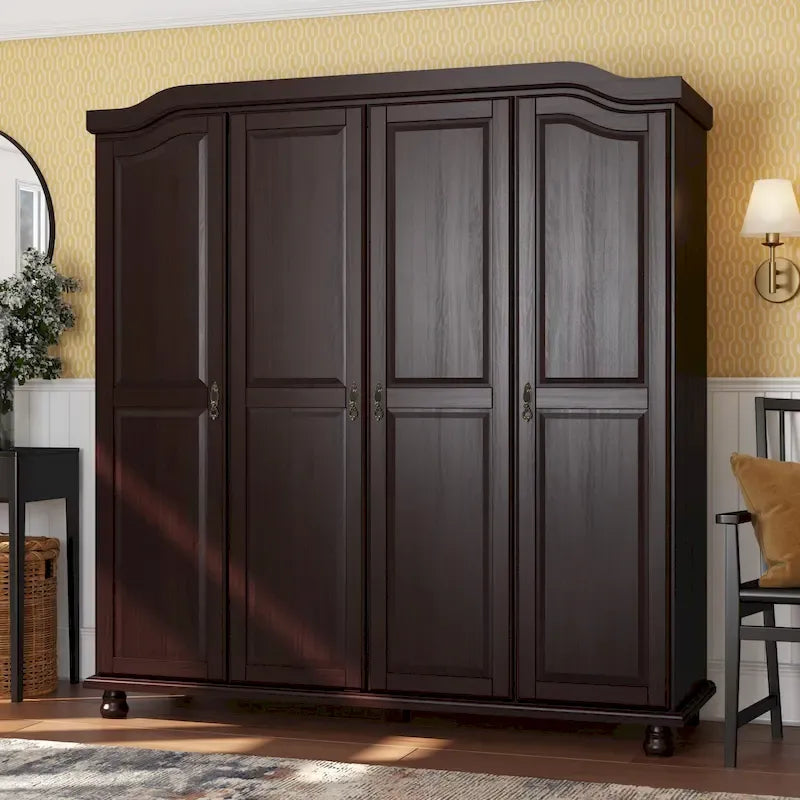 Palace Imports Kyle 4-türiger Kleiderschrank aus 100 % Massivholz mit Türen aus Massivholz oder Spiegelglas