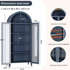 Armoire de rangement haute et cintrée avec portes vitrées, bibliothèque d’exposition à 5 niveaux avec étagères réglables pour la cuisine ou le salon
