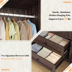 AMERLIFE 47-Zoll-Kleiderschrank im Landhausstil mit 3 Türen, 2 Schubladen, Kleiderstange und verstellbaren Regalen, freistehender Kleiderschrank-Organizer