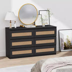 Rattan-Kommode fürs Schlafzimmer mit 6 Schubladen, 119 cm breite moderne Kommode im Landhausstil, Holzschrank mit Stauraum-Organizer für Kleiderschrank, Wohnzimmer und Flur
