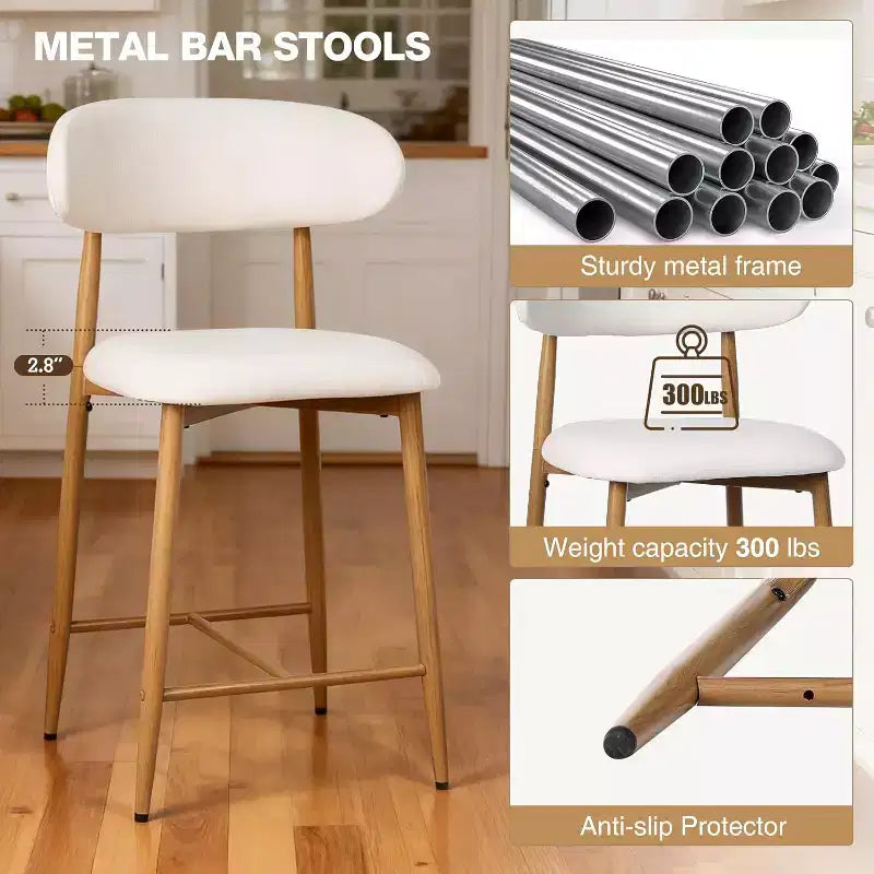 Barhocker in Thekenhöhe mit gepolsterter Sitzfläche und Metallbeinen, 26,3, moderner Kücheninselsitz