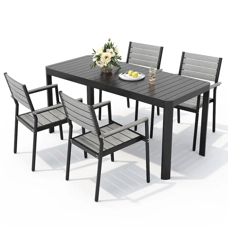 5/7-teiliges Aluminium-Essset für die Terrasse mit stapelbaren Stühlen und ausziehbarem Tisch
