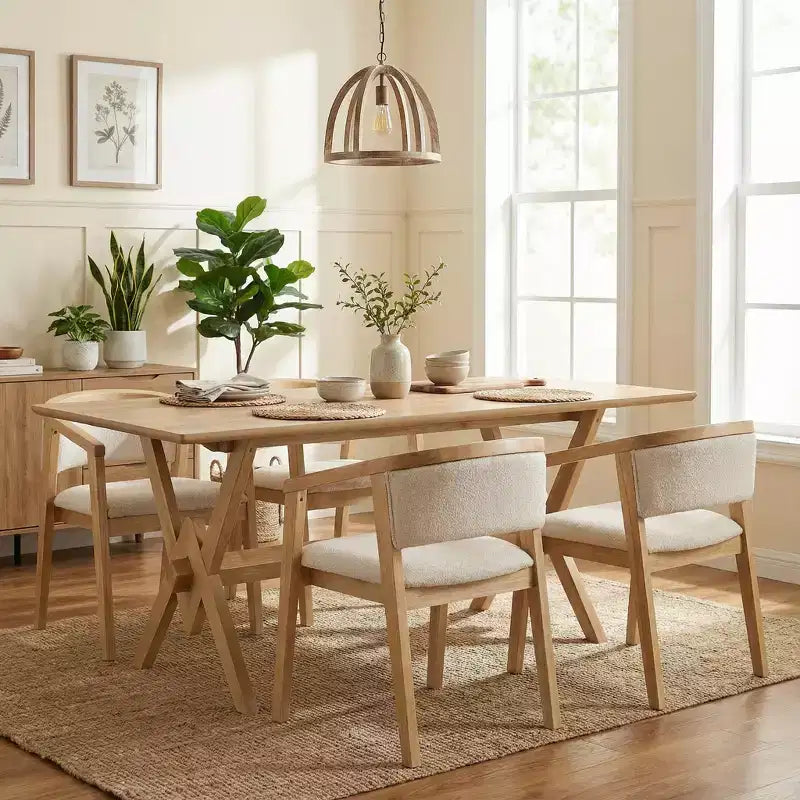 Ensemble de salle à manger moderne du milieu du siècle Simon de Christopher Knight Home, 5 pièces, en bois d’hévéa, avec chaises rembourrées en bouclé