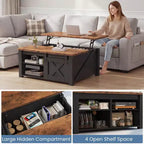 Table basse relevable JIONJOY de 31,5 po avec grand espace de rangement dissimulé, étagères réglables, table centrale carrée de style champêtre pour salon et petits espaces
