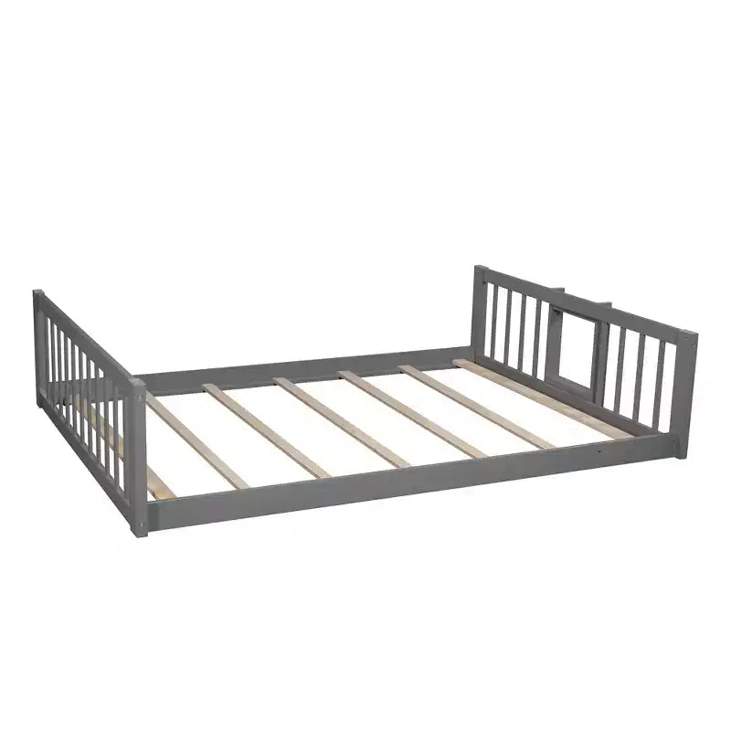 Dreistöckiges Etagenbett Full über Full mit umbaubarer Leiter und Rutsche, dreistöckiges Bett mit Sicherheitsgittern, Weiß/Grau/Espresso – ModernLuxe
