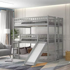 Dreistöckiges Etagenbett Full über Full mit umbaubarer Leiter und Rutsche, dreistöckiges Bett mit Sicherheitsgittern, Weiß/Grau/Espresso – ModernLuxe