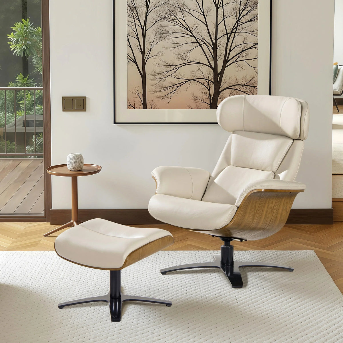 Fauteuil inclinable Jovan 31,5 en cuir véritable avec pouf